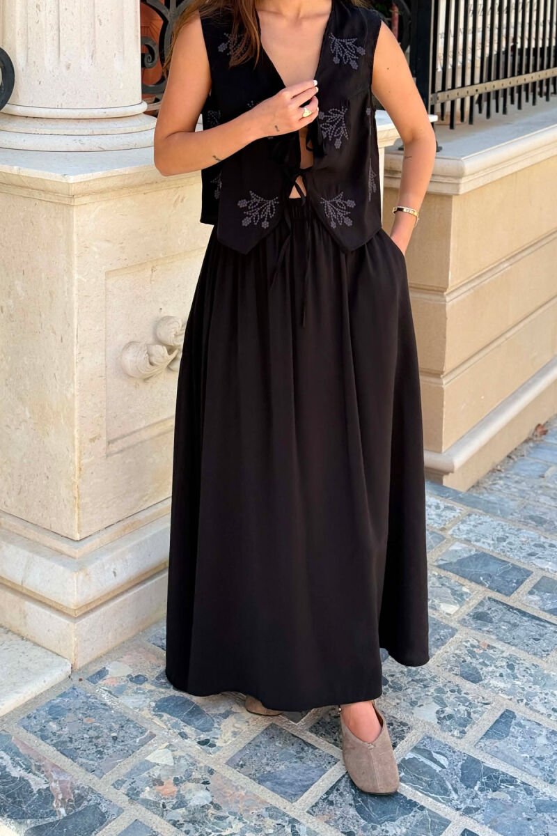 ONE COLOR KNITTED VEST + SKIRT WOMAN SET BLACK/ E ZEZE - 4