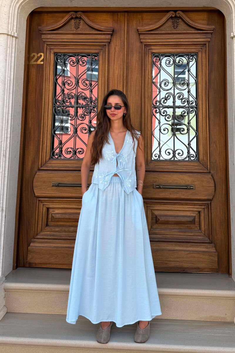 ONE COLOR KNITTED VEST + SKIRT WOMAN SET LIGHTBLUE/BZ - 1