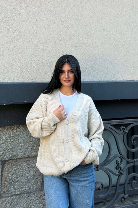 ONE COLOR KNITTED WOMAN CARDIGAN BEIGE/BEZHE - 3
