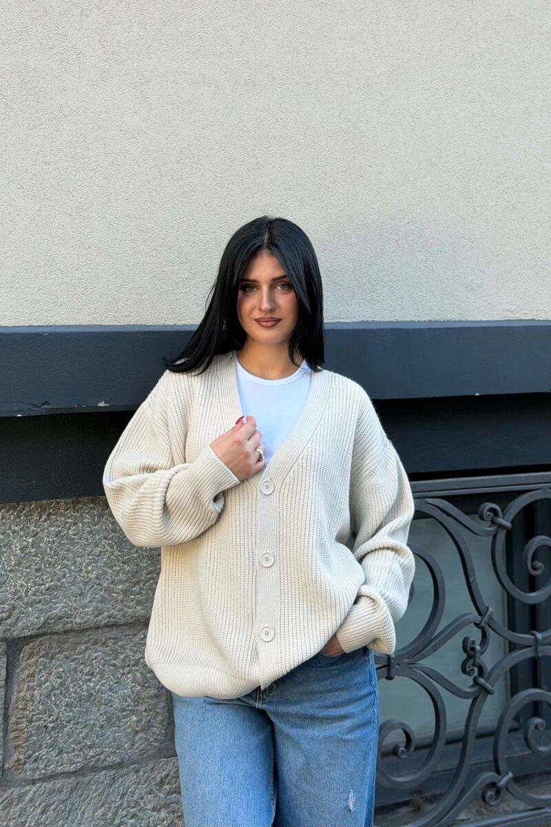 ONE COLOR KNITTED WOMAN CARDIGAN BEIGE/BEZHE - 3