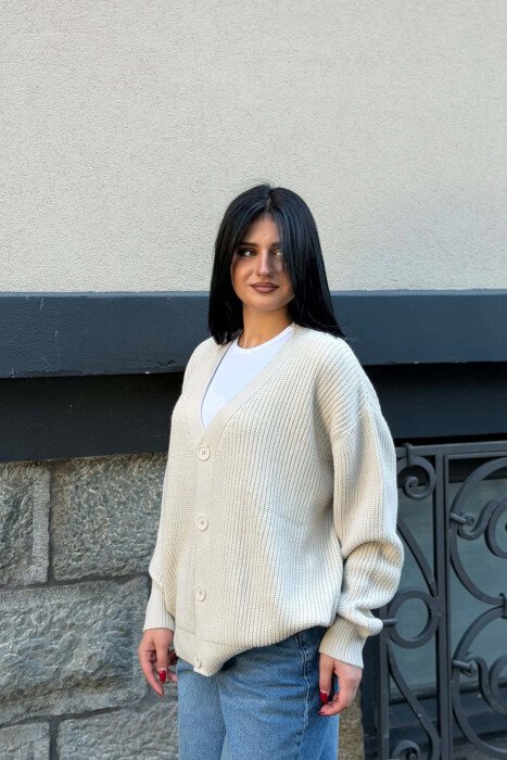 ONE COLOR KNITTED WOMAN CARDIGAN BEIGE/BEZHE - 4