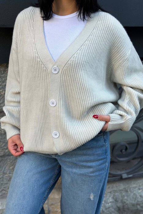 ONE COLOR KNITTED WOMAN CARDIGAN LIGHT GREY/GZ - 4