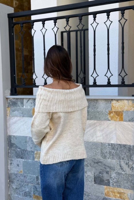 ONE COLOR KNITTED WOMAN SWEATER BEIGE/BEZHE - 3