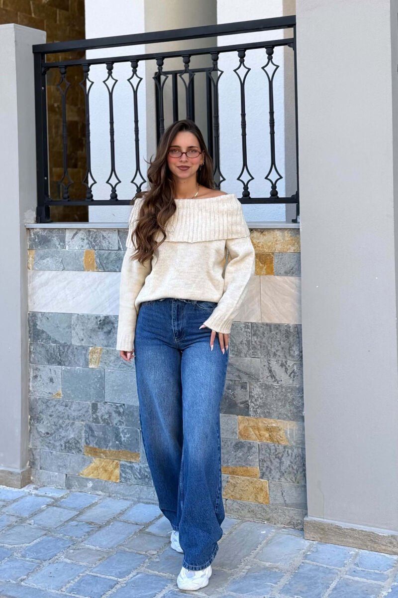 ONE COLOR KNITTED WOMAN SWEATER BEIGE/BEZHE - 4