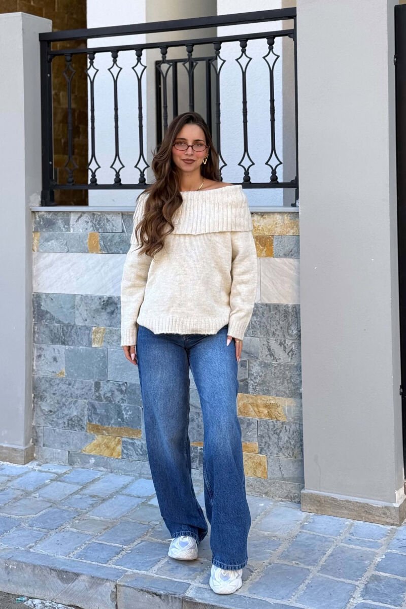 ONE COLOR KNITTED WOMAN SWEATER BEIGE/BEZHE - 5