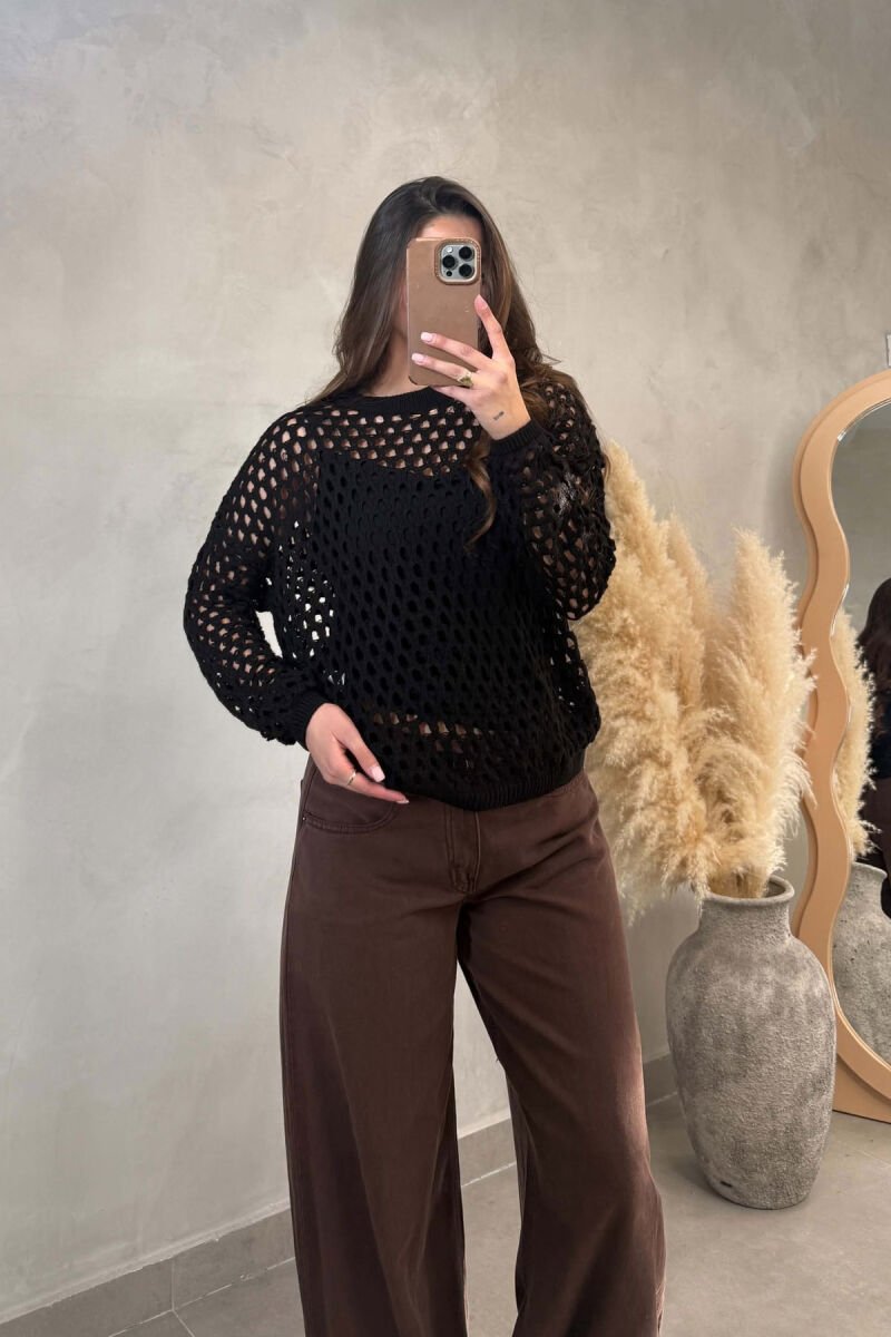 ONE COLOR KNITTED WOMAN SWEATER BLACK/ E ZEZE - 2