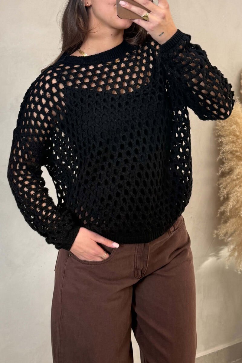 ONE COLOR KNITTED WOMAN SWEATER BLACK/ E ZEZE - 4