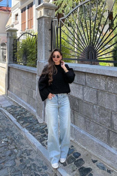 ONE COLOR KNITTED WOMAN SWEATER BLACK/ E ZEZE - 2