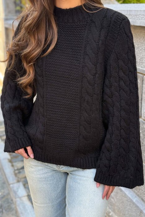 ONE COLOR KNITTED WOMAN SWEATER BLACK/ E ZEZE - 3