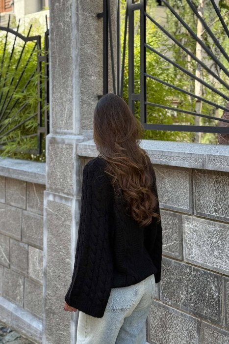 ONE COLOR KNITTED WOMAN SWEATER BLACK/ E ZEZE - 4