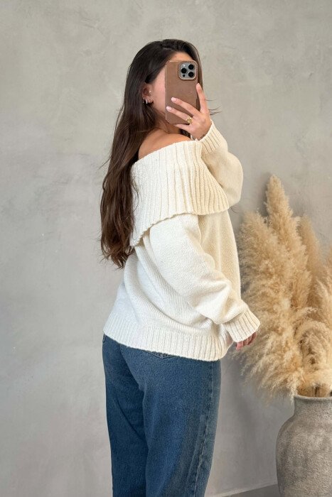 ONE COLOR KNITTED WOMAN SWEATER CREAM/KREM - 2