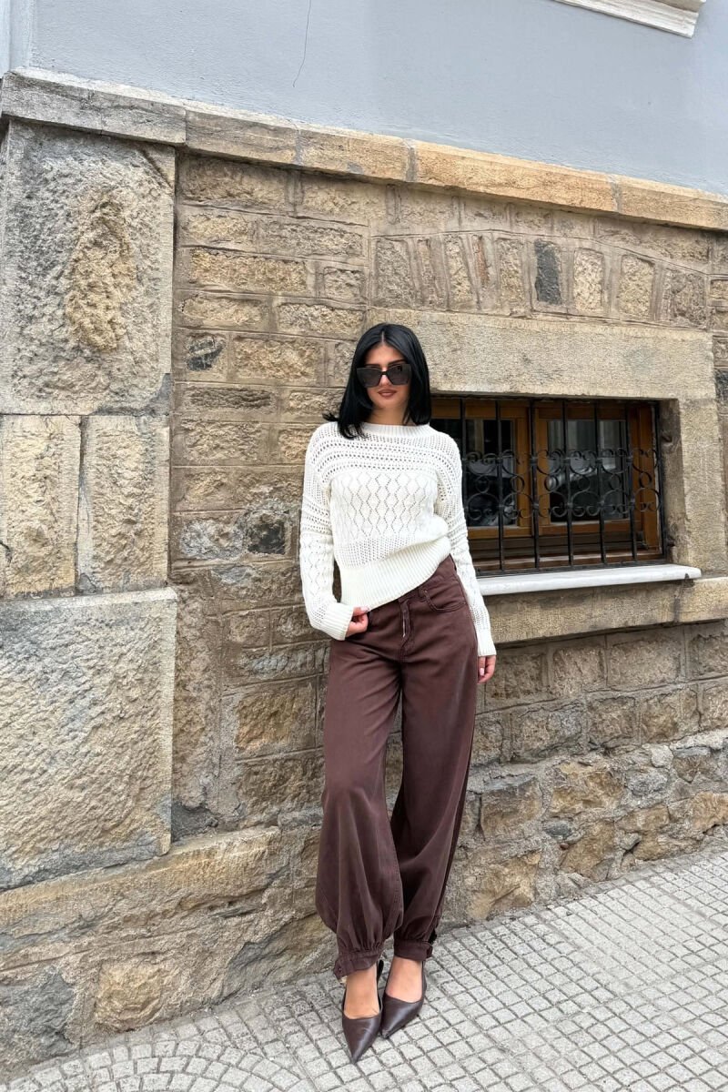 ONE COLOR KNITTED WOMAN SWEATER CREAM/KREM - 3