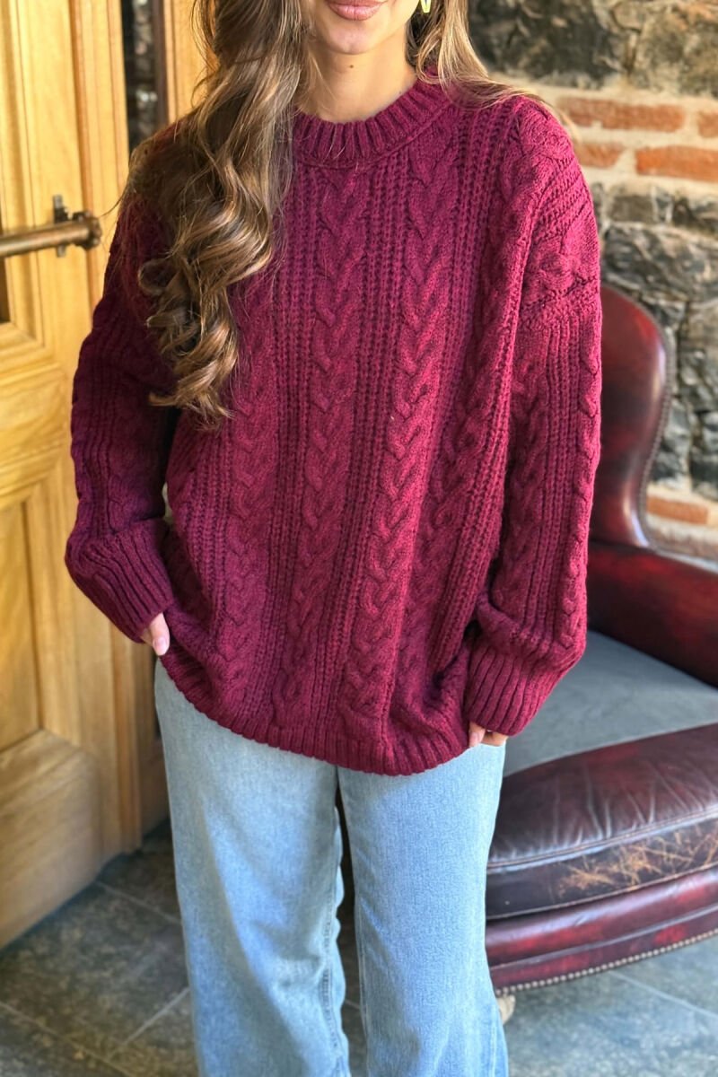 ONE COLOR KNITTED WOMAN SWEATSHIRT BURGUNDY/VISHNJE - 2