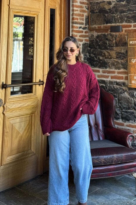 ONE COLOR KNITTED WOMAN SWEATSHIRT BURGUNDY/VISHNJE - 5