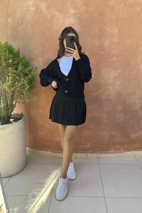 ONE COLOR KNITTED WOMEN CARDIGAN BLACK/ E ZEZE - 3