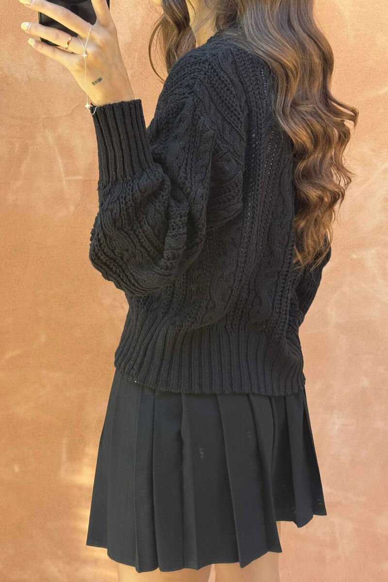 ONE COLOR KNITTED WOMEN CARDIGAN BLACK/ E ZEZE - 4