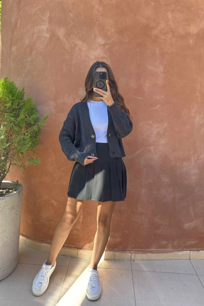 ONE COLOR KNITTED WOMEN CARDIGAN DARK GREY/GEE - 3