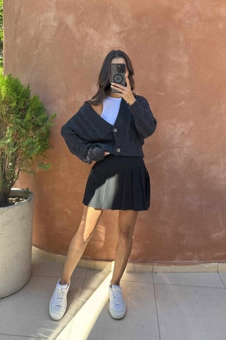 ONE COLOR KNITTED WOMEN CARDIGAN DARK GREY/GEE - 4