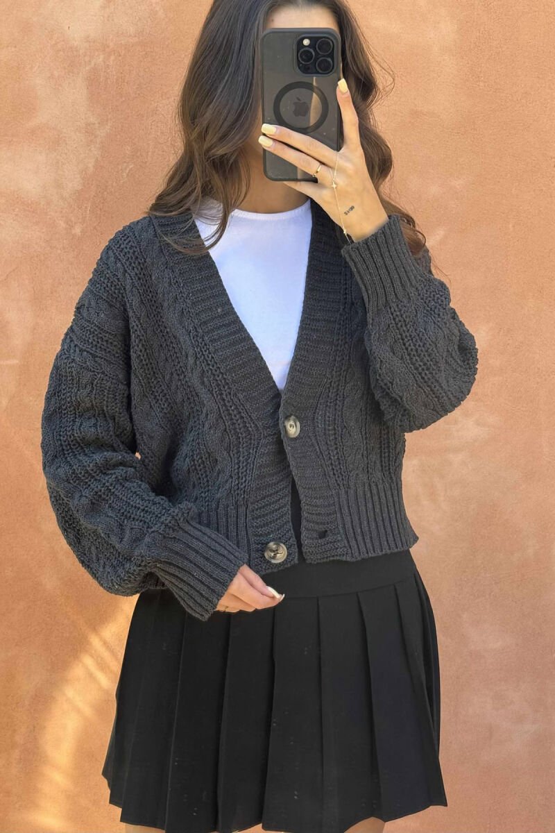 ONE COLOR KNITTED WOMEN CARDIGAN DARK GREY/GEE - 1