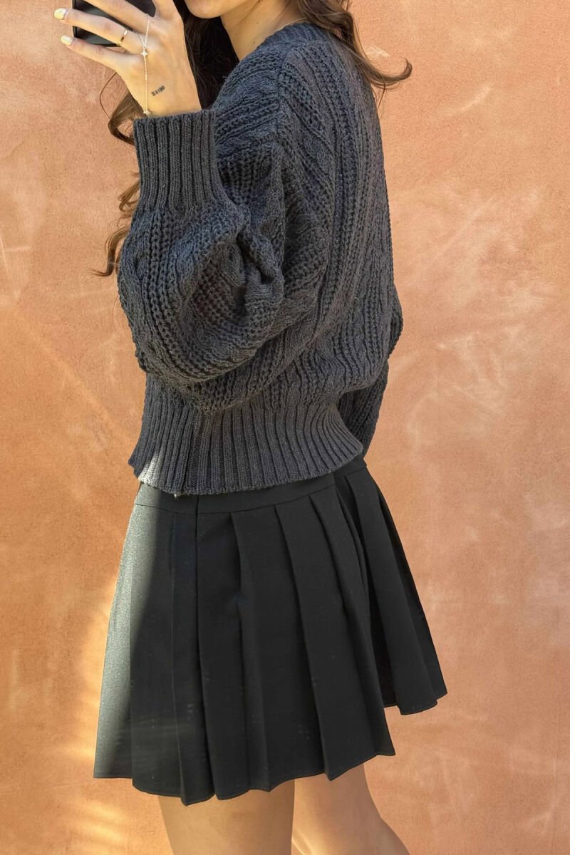 ONE COLOR KNITTED WOMEN CARDIGAN DARK GREY/GEE - 5