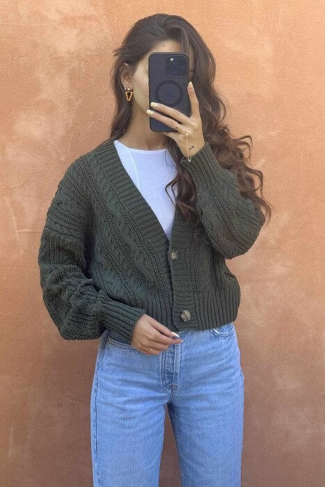 ONE COLOR KNITTED WOMEN CARDIGAN GREEN/JESHILE - KLAUDIO FASHION
