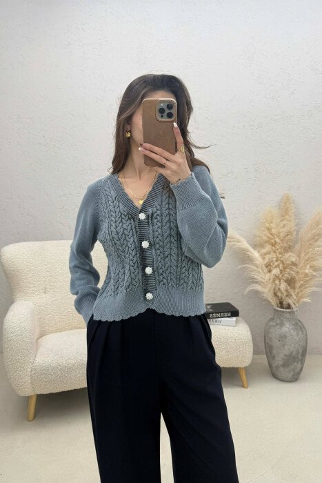 ONE COLOR KNITTED WOMEN CARDIGAN LIGHTBLUE/BZ - 1