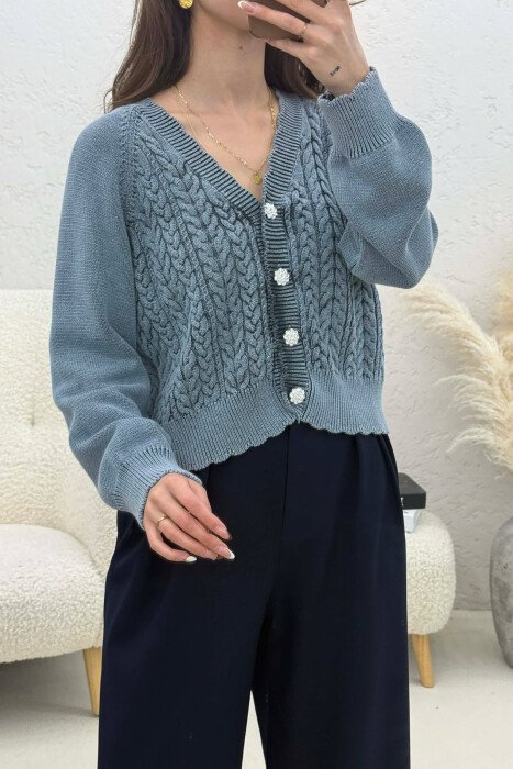 ONE COLOR KNITTED WOMEN CARDIGAN LIGHTBLUE/BZ - 2
