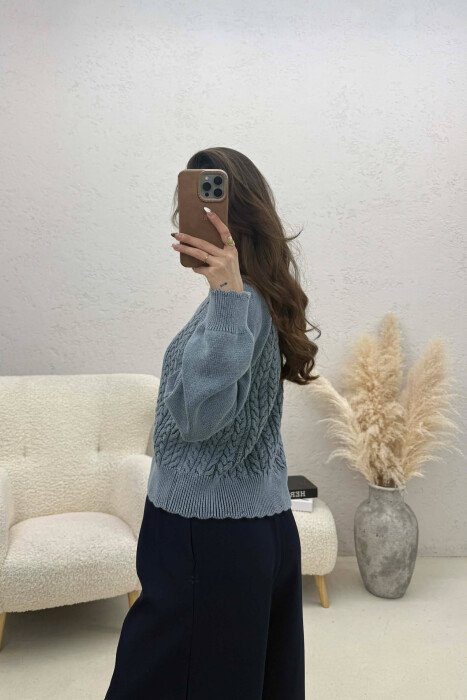 ONE COLOR KNITTED WOMEN CARDIGAN LIGHTBLUE/BZ - 3