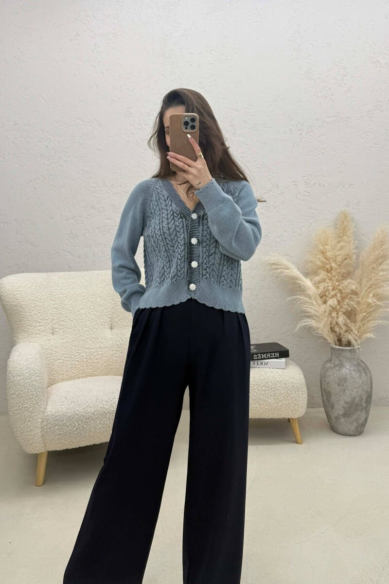 ONE COLOR KNITTED WOMEN CARDIGAN LIGHTBLUE/BZ - 4