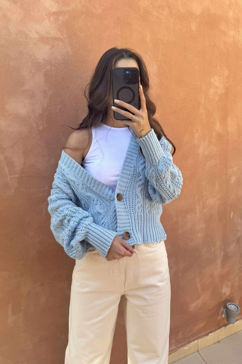 ONE COLOR KNITTED WOMEN CARDIGAN LIGHTBLUE/BZ - 4
