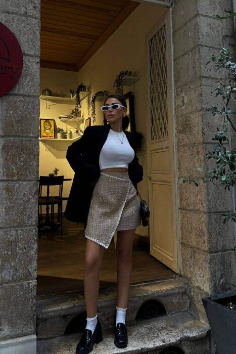 ONE COLOR KNITTED WOMEN SKIRT BEIGE/BEZHE 