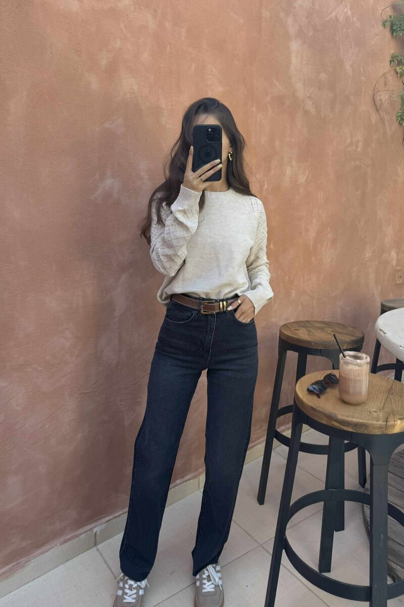 ONE COLOR KNITTED WOMEN SWEATER BEIGE/BEZHE - 1