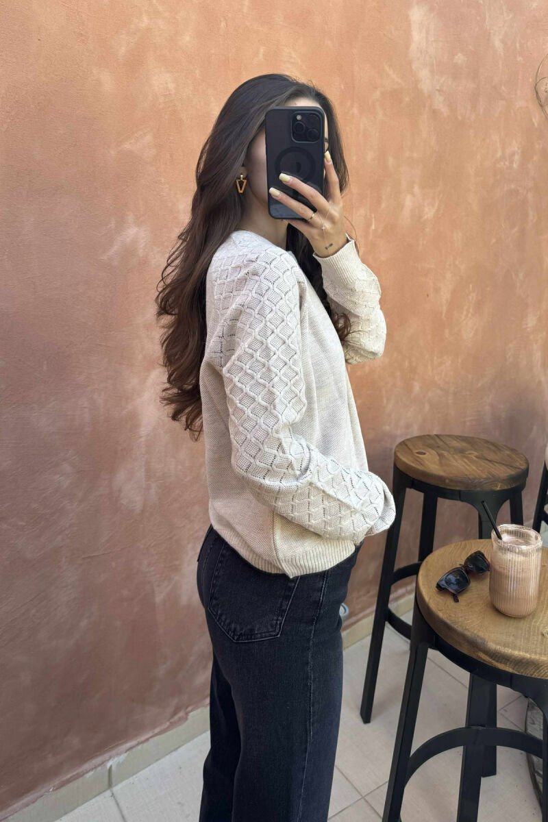 ONE COLOR KNITTED WOMEN SWEATER BEIGE/BEZHE - 3