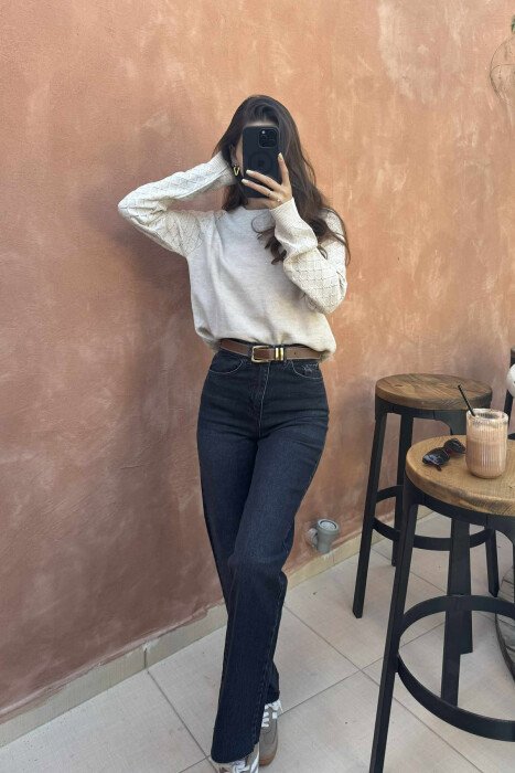 ONE COLOR KNITTED WOMEN SWEATER BEIGE/BEZHE - 4
