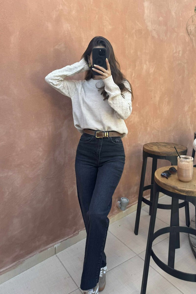 ONE COLOR KNITTED WOMEN SWEATER BEIGE/BEZHE - 4