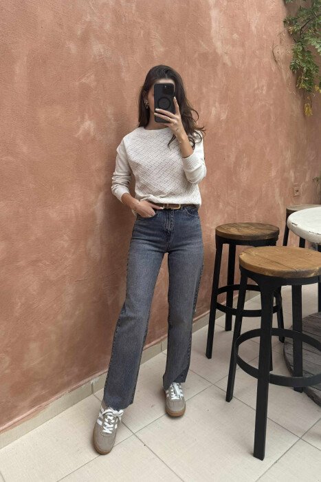 ONE COLOR KNITTED WOMEN SWEATER BEIGE/BEZHE - 1