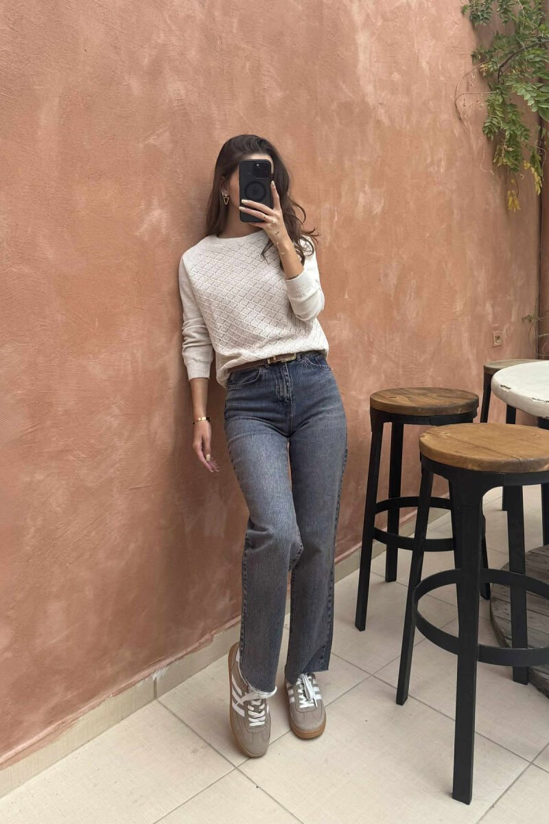 ONE COLOR KNITTED WOMEN SWEATER BEIGE/BEZHE - 2