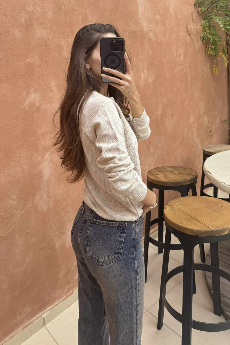 ONE COLOR KNITTED WOMEN SWEATER BEIGE/BEZHE - 4