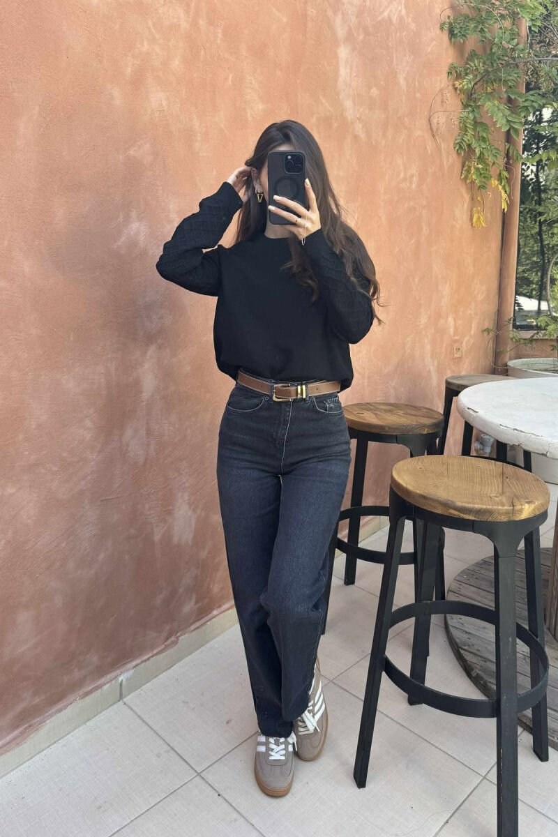 ONE COLOR KNITTED WOMEN SWEATER BLACK/ E ZEZE - 2