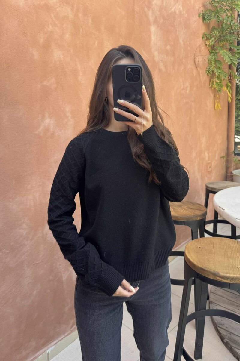 ONE COLOR KNITTED WOMEN SWEATER BLACK/ E ZEZE - 3