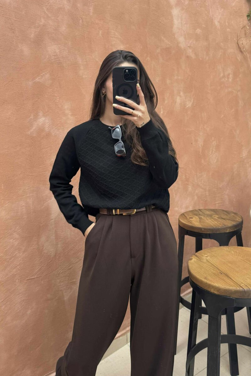 ONE COLOR KNITTED WOMEN SWEATER BLACK/ E ZEZE - 2