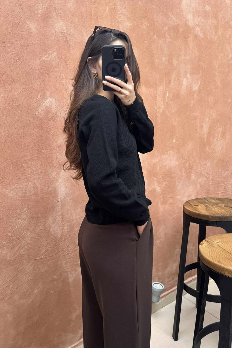 ONE COLOR KNITTED WOMEN SWEATER BLACK/ E ZEZE - 3