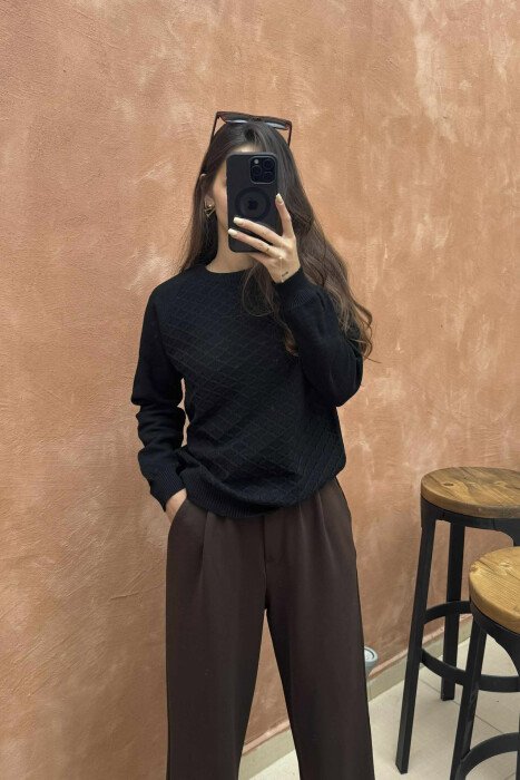 ONE COLOR KNITTED WOMEN SWEATER BLACK/ E ZEZE - 4