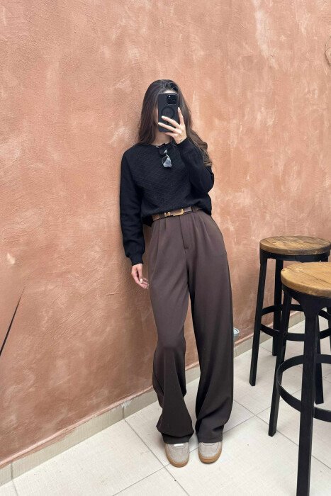 ONE COLOR KNITTED WOMEN SWEATER BLACK/ E ZEZE - 5