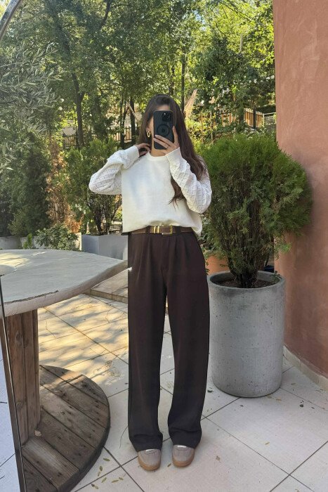ONE COLOR KNITTED WOMEN SWEATER CREAM/KREM - 3