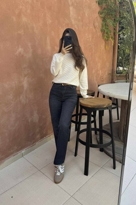 ONE COLOR KNITTED WOMEN SWEATER CREAM/KREM 