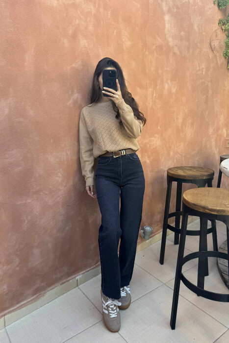 ONE COLOR KNITTED WOMEN SWEATER LIGHT BROWN/KAZB - 4