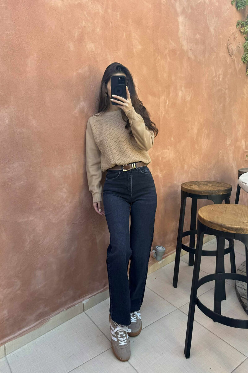 ONE COLOR KNITTED WOMEN SWEATER LIGHT BROWN/KAZB - 4