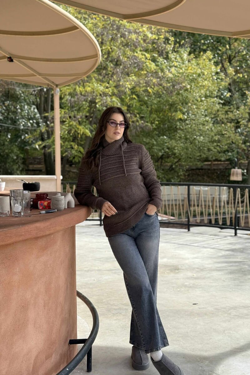 ONE COLOR KNITTED WOMEN SWEATER LIGHT BROWN/KAZB - 2