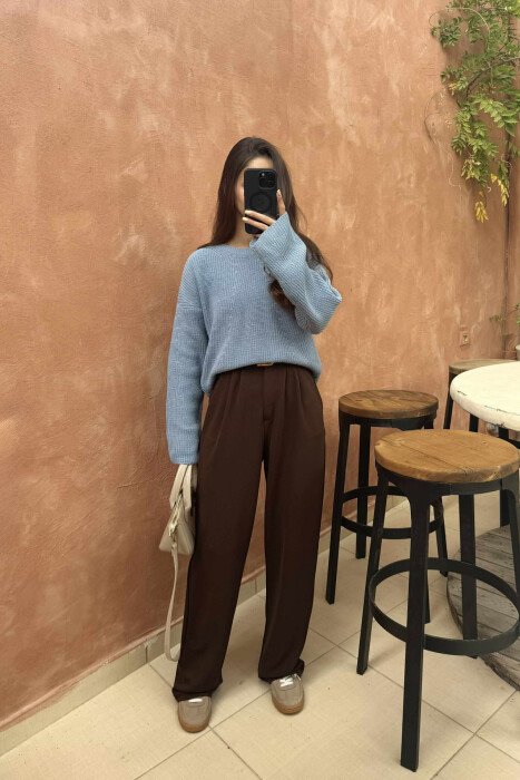 ONE COLOR KNITTED WOMEN SWEATER LIGHTBLUE/BZ - KLAUDIO FASHION